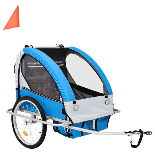 2-i-1 Barncykelvagn & gåvagn blå och grå