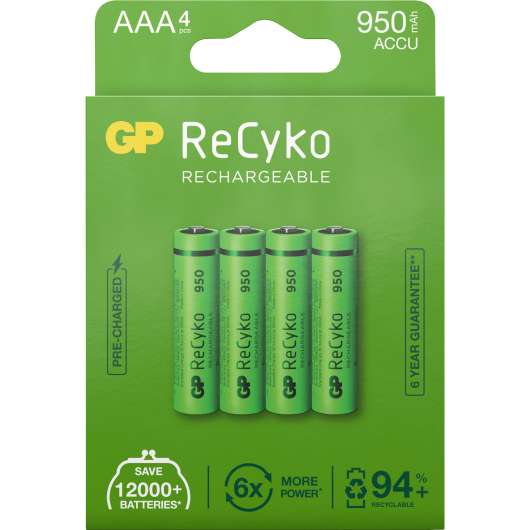 Batteri GP Batteries ReCyko 950 Laddningsbart AAA 4-p
