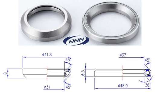 BBB Lager 41.8 mm 45° x 45°/48.9 mm 36° x 45°, 1 set