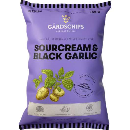 Chips Gårdschips Sour Creme & Black Garlic 150g
