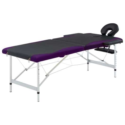 Hopfällbar massagebänk 2 sektioner aluminium svart och lila
