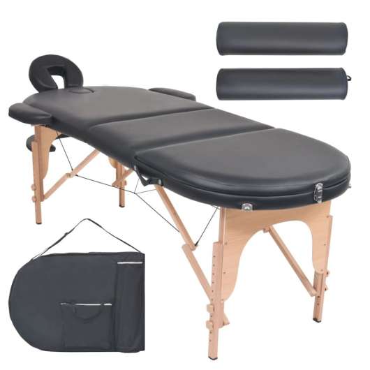 Hopfällbar massagebänk 4 cm tjock med 2bolster oval svart