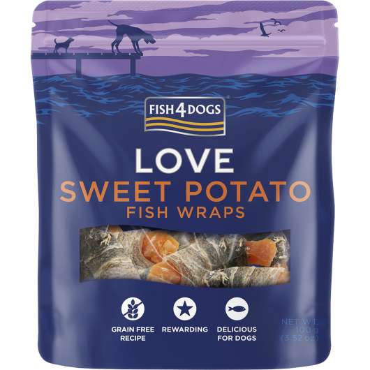 Hundgodis Fish4Dogs Love Sweet Potato Fish Wraps 100g