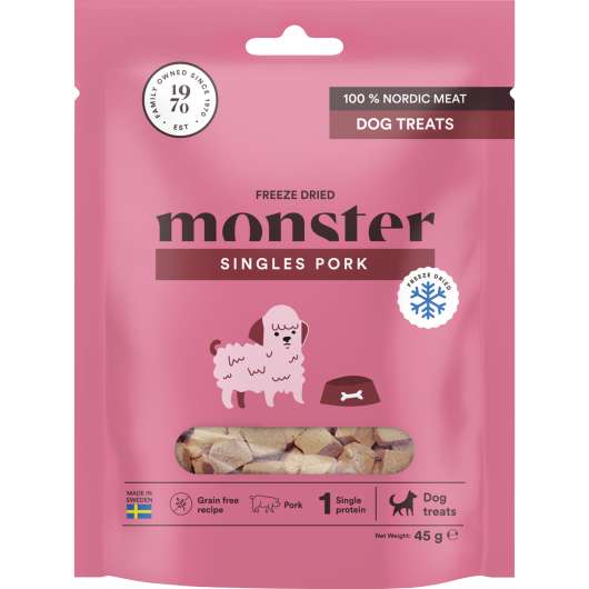 Hundgodis Monster Dog Treats Freeze Dried Pork 45g