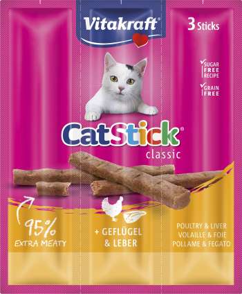 Kattgodis Vitakraft Cat Stick Mini Tuggpinnar Kyckling/Lever 3-p
