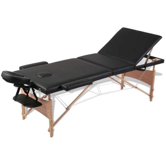 Svart vikbart massagebord med 3 zoner och träram