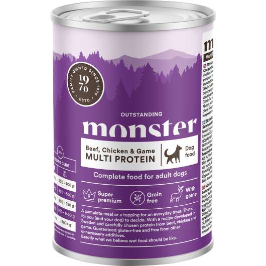 Våtfoder Monster Dog MultiProtein Beef/Chicken/Game 400g