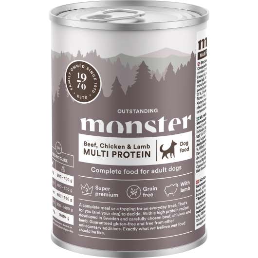 Våtfoder Monster Dog MultiProtein Beef/Chicken/Lamb 400g